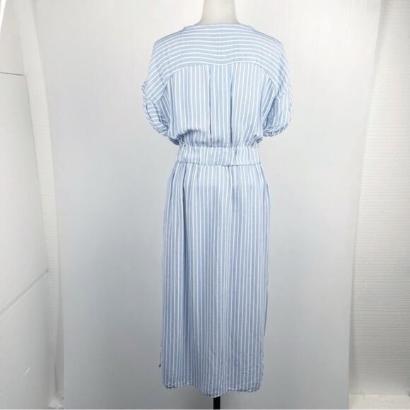 ZARA MIDI V NECK SHIRT DRESS STRIPED BLUE WHITE 7784/072 XSMALL - Picture 8 of 12